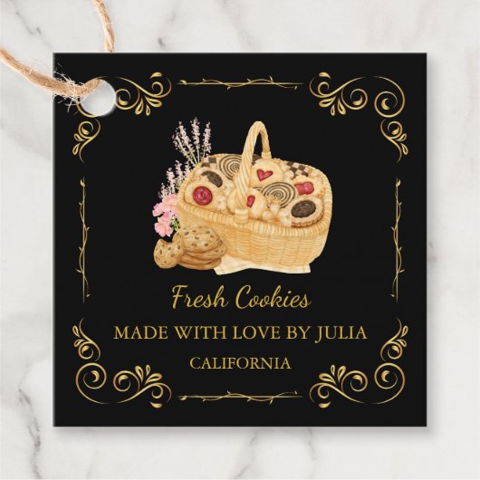 ヴィンテージ自家製フレッシュクッキーズスクエアつるラベル フェイバータグ (正面)