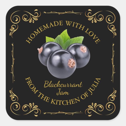 ヴィンテージ自家製ブラックカラントジャムスクエアラベル スクエアシール (正面)