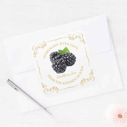 ヴィンテージ自家製ブラックベリージャムスクエアラベル スクエアシール (封筒)