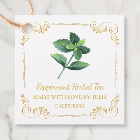 ヴィンテージ自家製ペパーミントティースクエアつるラベル フェイバータグ (正面)