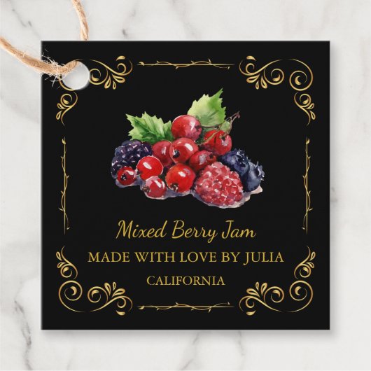 ヴィンテージ自家製ミックスベリージャムスクエアつるラベル フェイバータグ (正面)