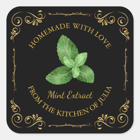 ヴィンテージ自家製ミントエキス正方形ラベル スクエアシール (正面)