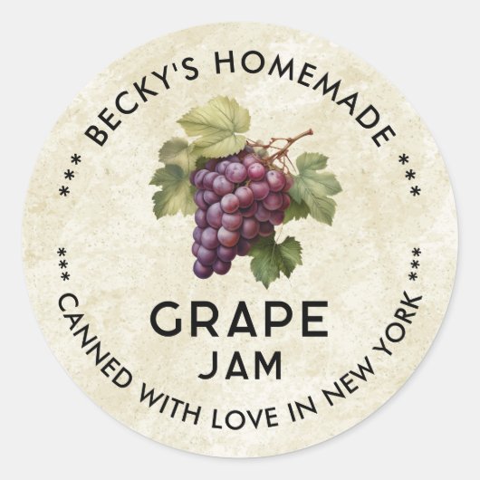 ヴィンテージ自家製赤ブドウのジャム缶詰シール ラウンドシール (正面)