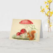 ヴィンテージ自然イラストレーション – リス、キノコ カード (黄色い花)