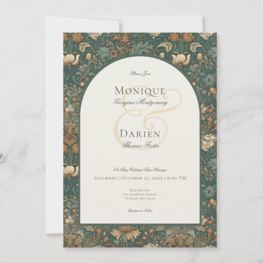 ヴィンテージ自然ウィリアムモリスエレガントな結婚式 招待状 (正面)