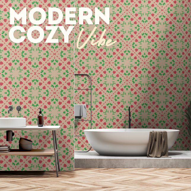 ヴィンテージ自然花柄（赤花付） 壁紙 (クリエイターアップロード済み)