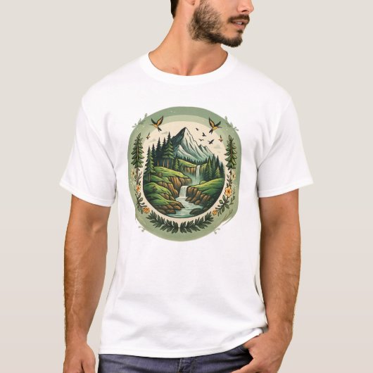 ヴィンテージ自然風景山の景色 Tシャツ (正面)