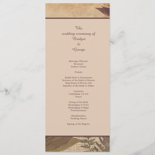 ヴィンテージ自然bohoシックな緑の結婚式 プログラム (裏面)