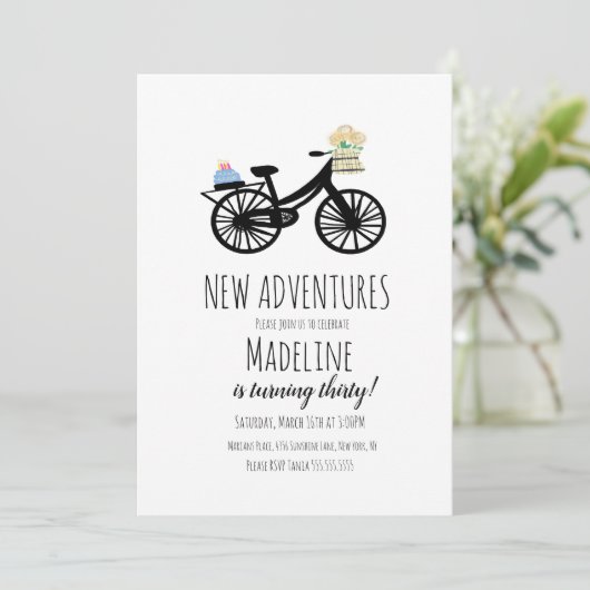 ヴィンテージ自転車お誕生日ケーキフローラ任意の年齢 招待状 (スタンド正面)