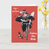 ヴィンテージ自転車かわいい自転車に乗る女性 カード (黄色い花)