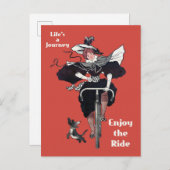 ヴィンテージ自転車かわいい自転車に乗る女性 ポストカード (正面/裏面)