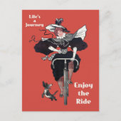 ヴィンテージ自転車かわいい自転車に乗る女性 ポストカード (正面)