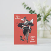 ヴィンテージ自転車かわいい自転車に乗る女性 ポストカード (スタンド正面)