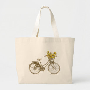 ヴィンテージ自転車とひまわりのバスケット トートバッグ