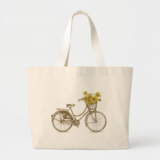 ヴィンテージ自転車とひまわりのバスケット トートバッグ (正面)