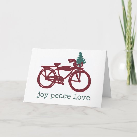 ヴィンテージ自転車とクリスマスツリーのデザイン カード (正面)