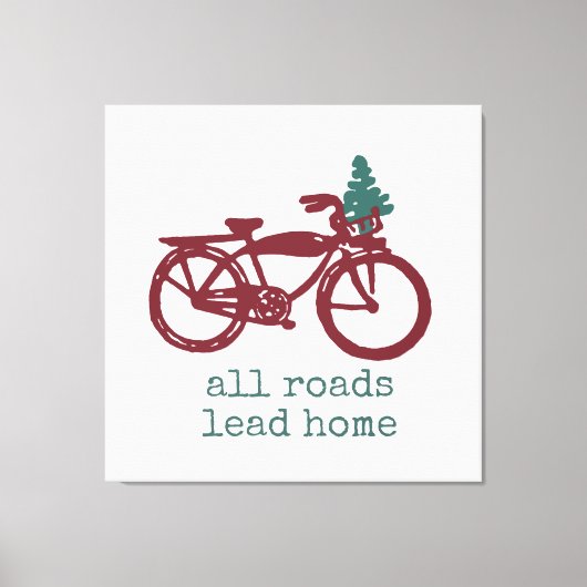 ヴィンテージ自転車とクリスマスツリーデザイン キャンバスプリント (正面)