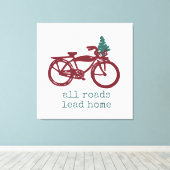ヴィンテージ自転車とクリスマスツリーデザイン キャンバスプリント (インサイチュ (ウッドフロア))