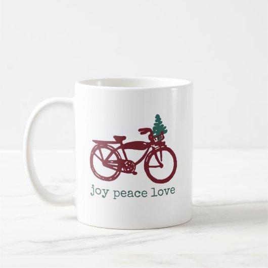 ヴィンテージ自転車とクリスマスツリーデザイン コーヒーマグカップ (左)