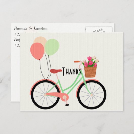 ヴィンテージ自転車とチューリップの感謝 ポストカード (正面/裏面)