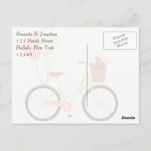 ヴィンテージ自転車とチューリップの感謝 ポストカード (裏面)