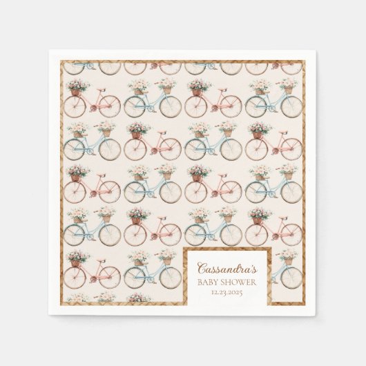 ヴィンテージ自転車のベビーシャワー スタンダードカクテルナプキン (正面)