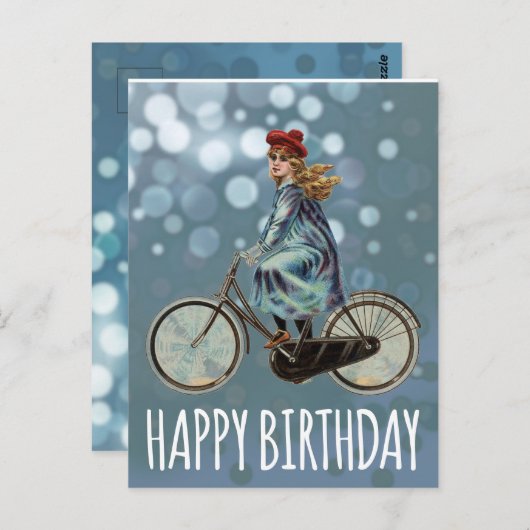 ヴィンテージ自転車の女の子 - 誕生日 ポストカード (正面/裏面)