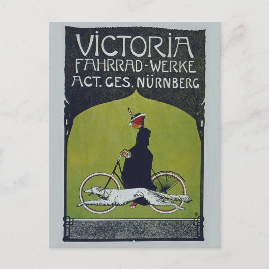 ヴィンテージ自転車の女性と犬 ポストカード (正面)