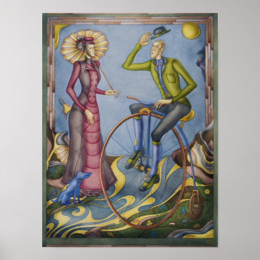 ヴィンテージ自転車の水彩画 ポスター (正面)