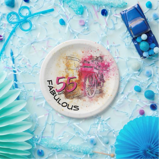 ヴィンテージ自転車の水彩素晴らしい55誕生日 ペーパープレート (パーティー)