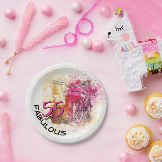 ヴィンテージ自転車の水彩素晴らしい55誕生日 ペーパープレート (パーティー)