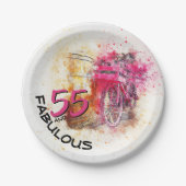 ヴィンテージ自転車の水彩素晴らしい55誕生日 ペーパープレート (正面)