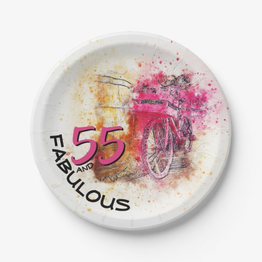 ヴィンテージ自転車の水彩素晴らしい55誕生日 ペーパープレート (正面)