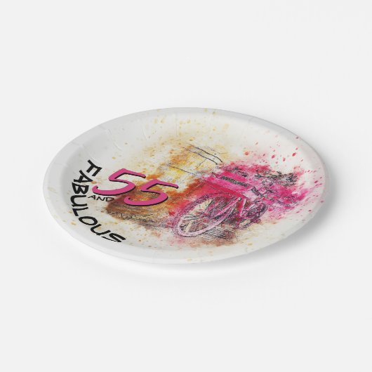 ヴィンテージ自転車の水彩素晴らしい55誕生日 ペーパープレート (アングル)