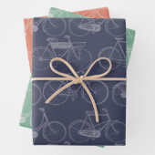 ヴィンテージ自転車イラストレーションブルーオレンジグリーン ラッピングペーパーシート (インサイチュ)