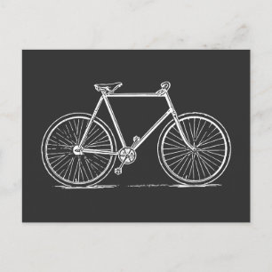 ヴィンテージ自転車イラストレーション白黒 ポストカード