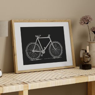 ヴィンテージ自転車イラストレーション(白黒) ポスター