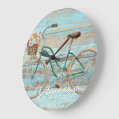 ヴィンテージ自転車ウォールクロックアクアオハッピーデイ ラージ壁時計 (傾斜)
