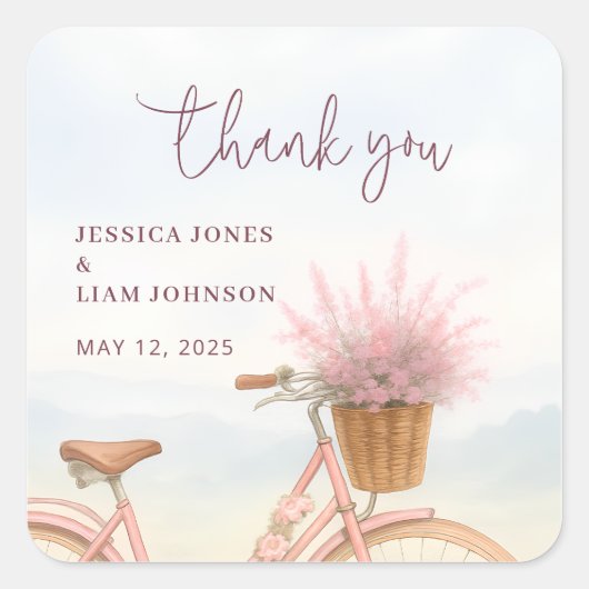 ヴィンテージ自転車エンゲージメントパーティーのお礼 スクエアシール (正面)