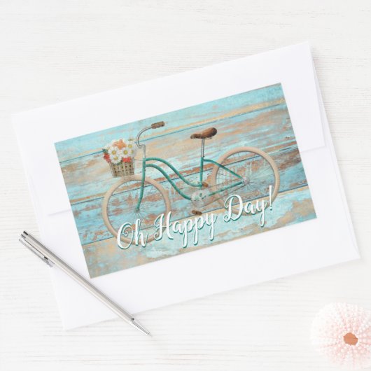 ヴィンテージ自転車ステッカーOhハッピーデイアクア 長方形シール (封筒)
