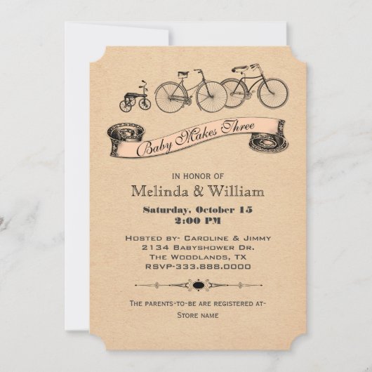 ヴィンテージ自転車ベビーシャワー招待状2 招待状 (正面)