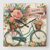 ヴィンテージ自転車：フローラ母の日 スクエア壁時計 (正面)