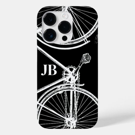 ヴィンテージ自転車 モノグラム ブラック ホワイト サイクリング Case-Mate iPhoneケース (裏面)