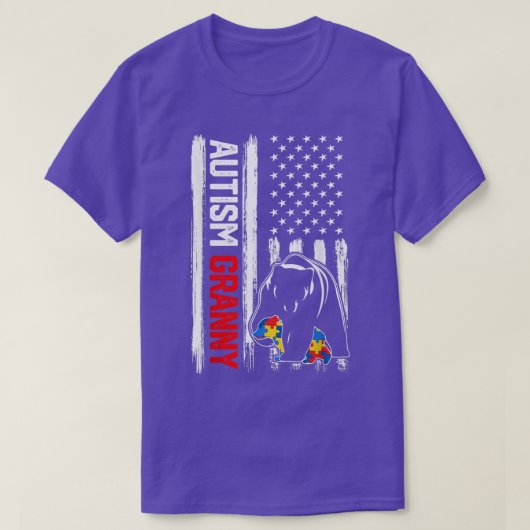 ヴィンテージ自閉症グラニーベアーアメリカ国旗認識度 Tシャツ (デザイン正面)