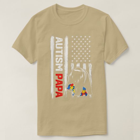 ヴィンテージ自閉症パパベアメリカ国旗認識度F Tシャツ (デザイン正面)