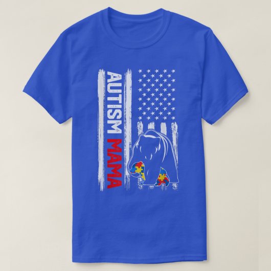 ヴィンテージ自閉症ママベアアメリカ国旗認識度F Tシャツ (デザイン正面)