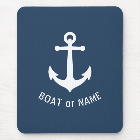 ヴィンテージ航海のいかりあなたのボートまたは名前ブルー マウスパッド (正面)