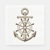 ヴィンテージ航海のいかりおよび船舶用車輪ブラウンタン スタンダードランチョンナプキン (正面)