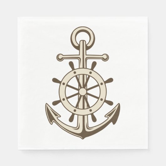 ヴィンテージ航海のいかりおよび船舶用車輪ブラウンタン スタンダードランチョンナプキン (正面)