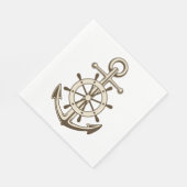 ヴィンテージ航海のいかりおよび船舶用車輪ブラウンタン スタンダードランチョンナプキン (角)